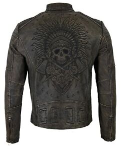 Affliction Men's Leather Jacket Brown Affinity Biker Skull Black