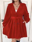 Women's Plus Size Solid Color Lapel Tie Waist Casual Coat Buttons Flared 2X Fall