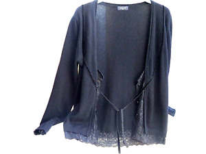 Levior Quam Pluma Italy Black 100% Cashmere Cardigan Lace Details Made in Italy