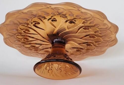 Fenton Cake Stand Pedestal Lily Of The Valley Cameo Opalescent Amber ca 1970s