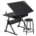 New ListingDrawing Table 9 Levels Adjustable angle w/ Stool Arts Crafts Drafting Desk Black