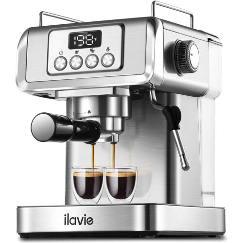 ILAVIE 20 Bar Pro Espresso Machine Home Stainless Coffee Maker, 1.8L Water Tank
