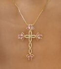 Pink Crystal Cross In Gold Plated Metal Swarovski Made Crystals New In Box