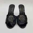 Beverly Feldman Heels 6 Vintage Rhinestone Embellished Bow Black Patent Leather