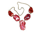 Sliced, Polished Pink Geode Necklace Jewelry 925 Sterling