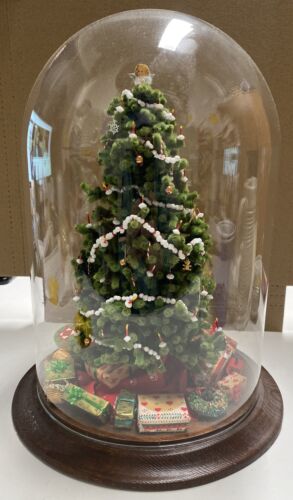 VINTAGE Christmas Tree Table Top Glass Dome Mini Ornaments Toys 13