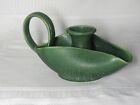 HAMPSHIRE POTTERY, MATTE GREEN LARGE LOOPED HANDLED CHAMBERSTICK, HTF~~