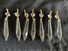 Lot Of 7 Vintage Spear Cut Clear Crystal Chandelier Prisms Replacements~ Gold