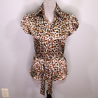 BCBG Maxazria Animal Print Top Blouse Size XS Womens Satiny Belted Button up