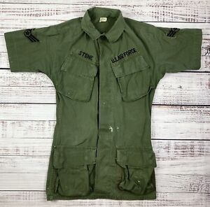 Vtg 60s Vietnam Jungle Jacket Short Sleeve Slant Pocket Air Force OG-107 Poplin