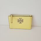 Tory Burch Britten Soft Zip Card Case Mini Wallet Vintage Yellow Leather 158129