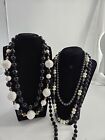 Vintage Estate Lot MCM Lot Of Five Necklaces Black And White Mixed Materials