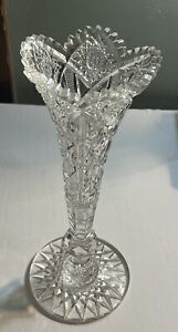 American Brilliant Cut Glass Trumpet Vase Fry ?? Sawtooth 12 Inches Tall