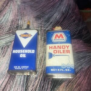 2 Household Oil Cans Sunoco 1960s Oiler Nsos + Marathon Handy