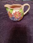 Gates Ware By Laurie Gates Pink Earthenware Creamer Multicolored Flowers 10oz