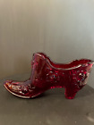 Fenton ruby red glass shoe slipper boot w/roses