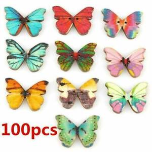 100 Pcs Mixed 2-Holes Butterfly Shape Wooden Sewing Buttons Scrapbooking Crafts
