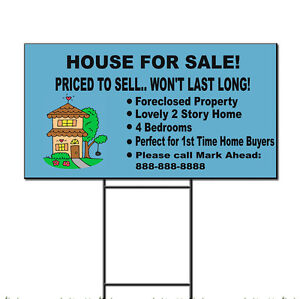 House For Sale Priced To Sell Custom Message Plastic Yard Sign /FREE Stakes