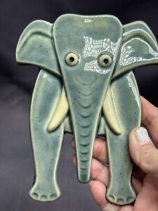 Vintage Art Pottery Elephant Handmade Wall Decor Israel Marked Unique