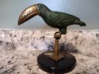 Bronze & Brass Green Toucan Bird on Perch Art Sculpture Figurine