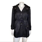 London Fog Black Water Resistant Hooded Trench Coat Small NWT
