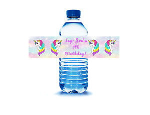 15 Unicorn personalized birthday party water bottle labels wraps