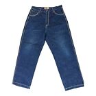 PJ Mark Jeans Mens 36x32 Blue Denim Baggy Relaxed Fit Embroidered Yellow