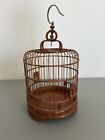 VTG. CHINESE BAMBOO/WOOD BIRD CAGE W/ PORCELAIN FEED CUPS 15