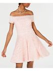 B DARLIN Womens Pink Sequined Off Shoulder Party Fit + Flare Dress 56