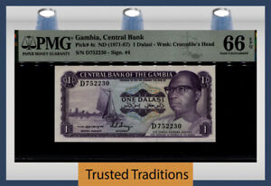 New ListingTT PK 4c 1971-87 GAMBIA CENTRAL BANK 1 DALASI BOAT PMG 66 EPQ GEM UNCIRCULATED