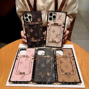 For iPhone 15 Pro Max 14 13 12 11 XS XR 8 7 Leather Shockproof Square Stand Case