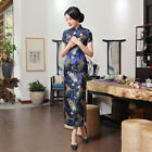 Women Summer Qipao Dress Chinese National Silk Satin Cheongsam Lady Evening Gown