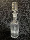 Crystal Etched Decanter Large Heavy Stopper Mid Century Modern Bar Ware