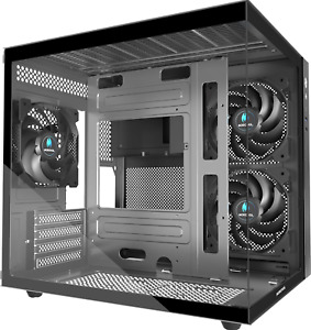 MATX PC Case,270° Panoramic Tempered Glass Panel Gaming PC Case,3 Fans Pre-Insta