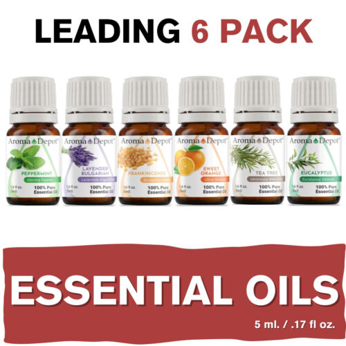 Essential Oil Set 6 - 5ml. 100% Pure Therapeutic Grade Lot Sampler Gift Kit