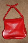VINTAGE 1960'S BRIGHT RED PATENT LEATHER PURSE / HANDBAG LEATHER LOOK TIE HANDLE
