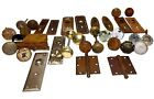 Lot Of 37 Antique Door Knobs Glass Wood Chrome Iron Brass Back Plates Hardware