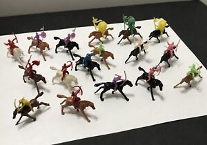 Vintage 1970's Miniature Plastic Cowboys and Indians on Horses X 17