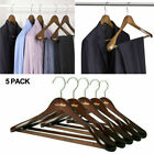 5PC Solid Wood Wide Shoulder Suit Hangers Coat Hangers 360°Swivel Hook for Dress