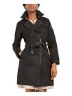 TAHARI Womens Black Pocketed Belted Double-breasted Rain Coat M