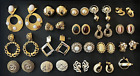 19 Pairs Vintage Gold Tone Chunky Clip-on Statement Earring Lot - Some Signed