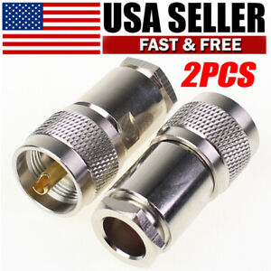 2-Pack UHF PL-259 Male Clamp Type RF Connectors for RG8/RG213/LMR400 Coax Wire