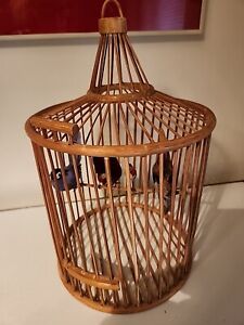 Vintage Bamboo Handmade Birdcage Decorative Use Comes W/4 Fake Birds 16