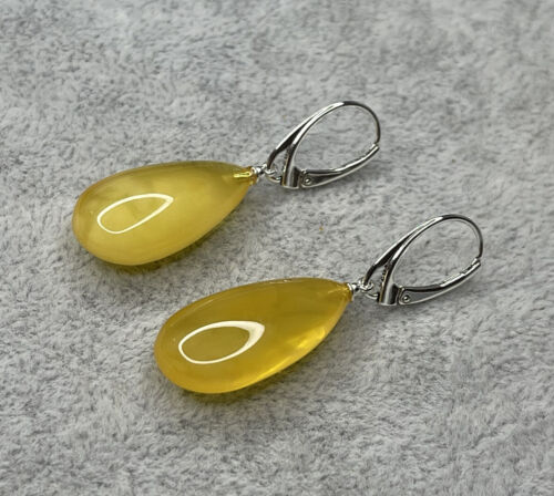 YELLOW AMBER Earrings with Sterling Silver.Yellow HONEY Amber DROP Earrings.