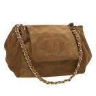 CHANEL Chain Hand Bag Suede Brown CC Auth hk1126