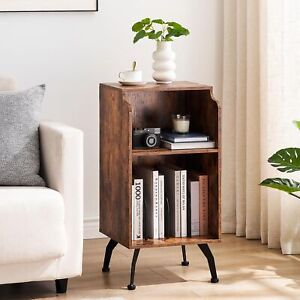 Record Player Stand with Storage, Farmhouse Wooden Turntable Stand with Curve...