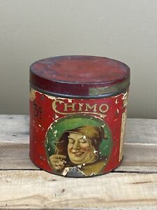Rare Antique 1890s Paper Label CHIMO 50 Cigar Humidor Tin with Lid - 5 Cents