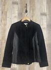 Isaac Mizrahi Women's Black Leather Suede Quilted Full Zip Moto Jacket SZ 10