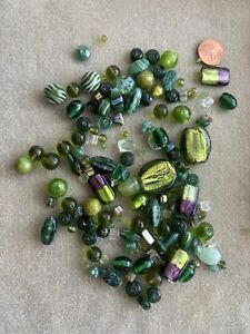 Large lot of Beads Mostly Shades of Green ~ Various Sizes & Shapes
