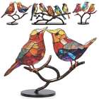 Stained Metal Birds on Branch Desktop Ornaments Metal Bird Sculpture Gift